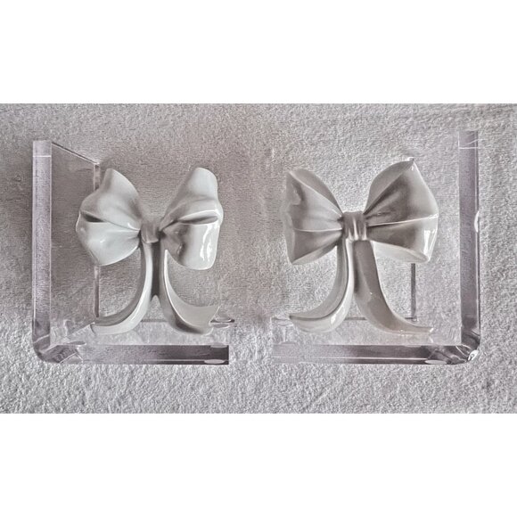 PAIR LUCITE Bookends White High Gloss Bow Modern Contemporary Feminine Designer - Picture 11 of 12